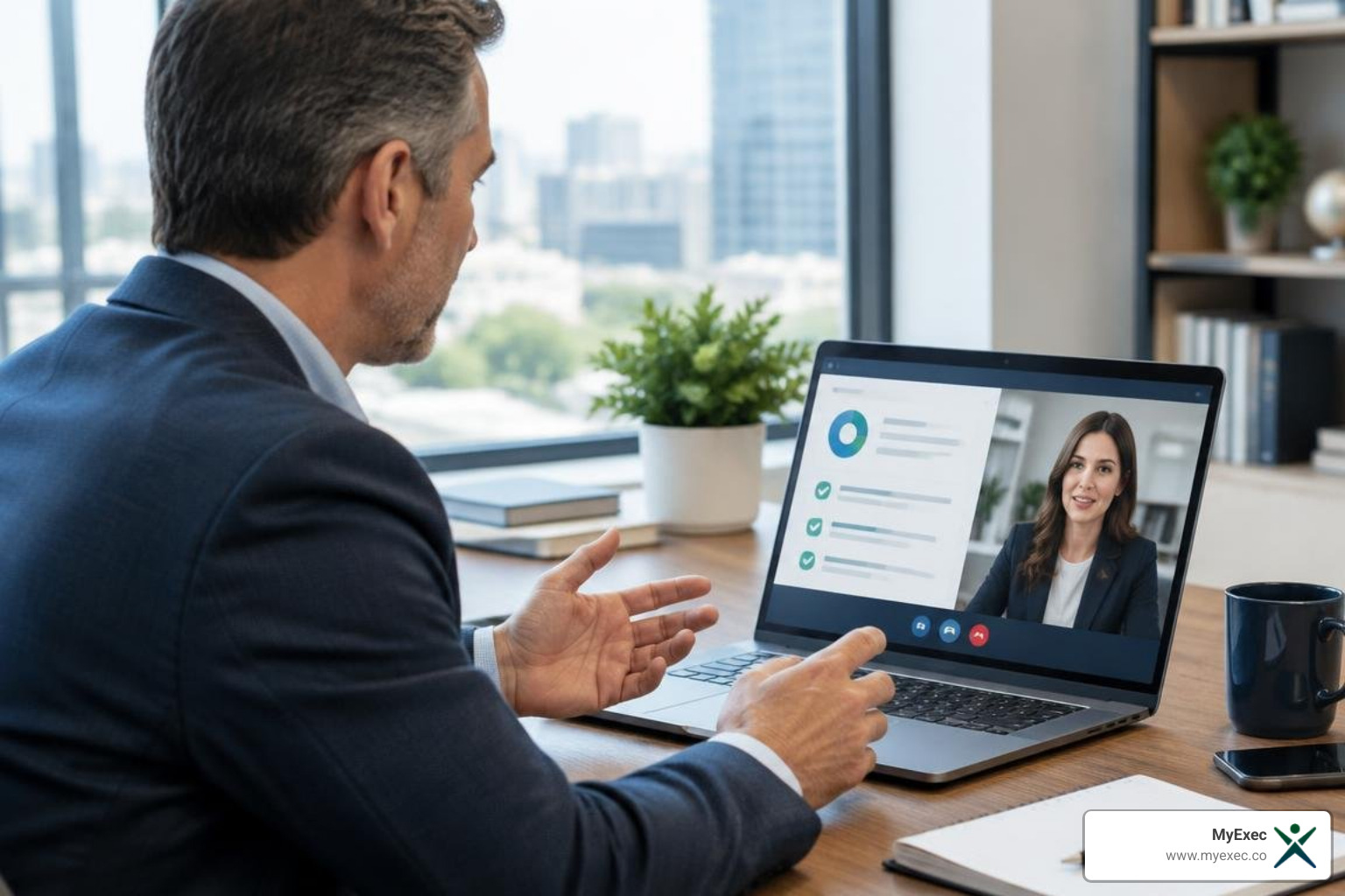Business owner discussing financial planning and vetting criteria on a video consultation