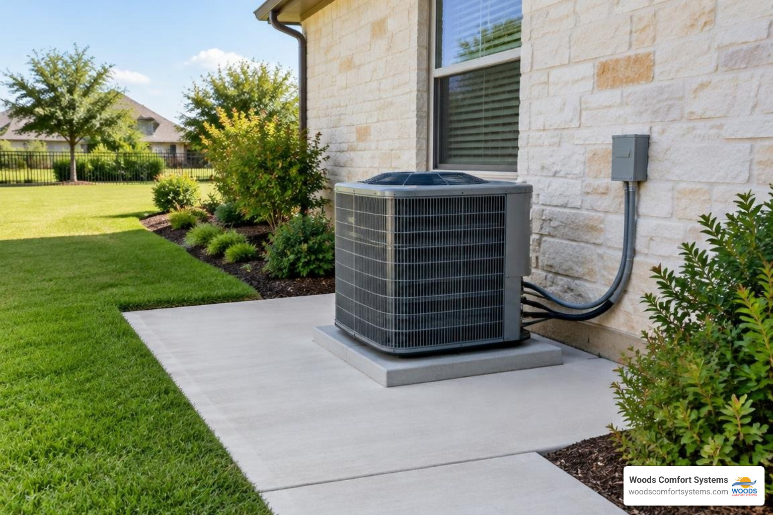 Clear outdoor AC installation area beside a Central Texas home