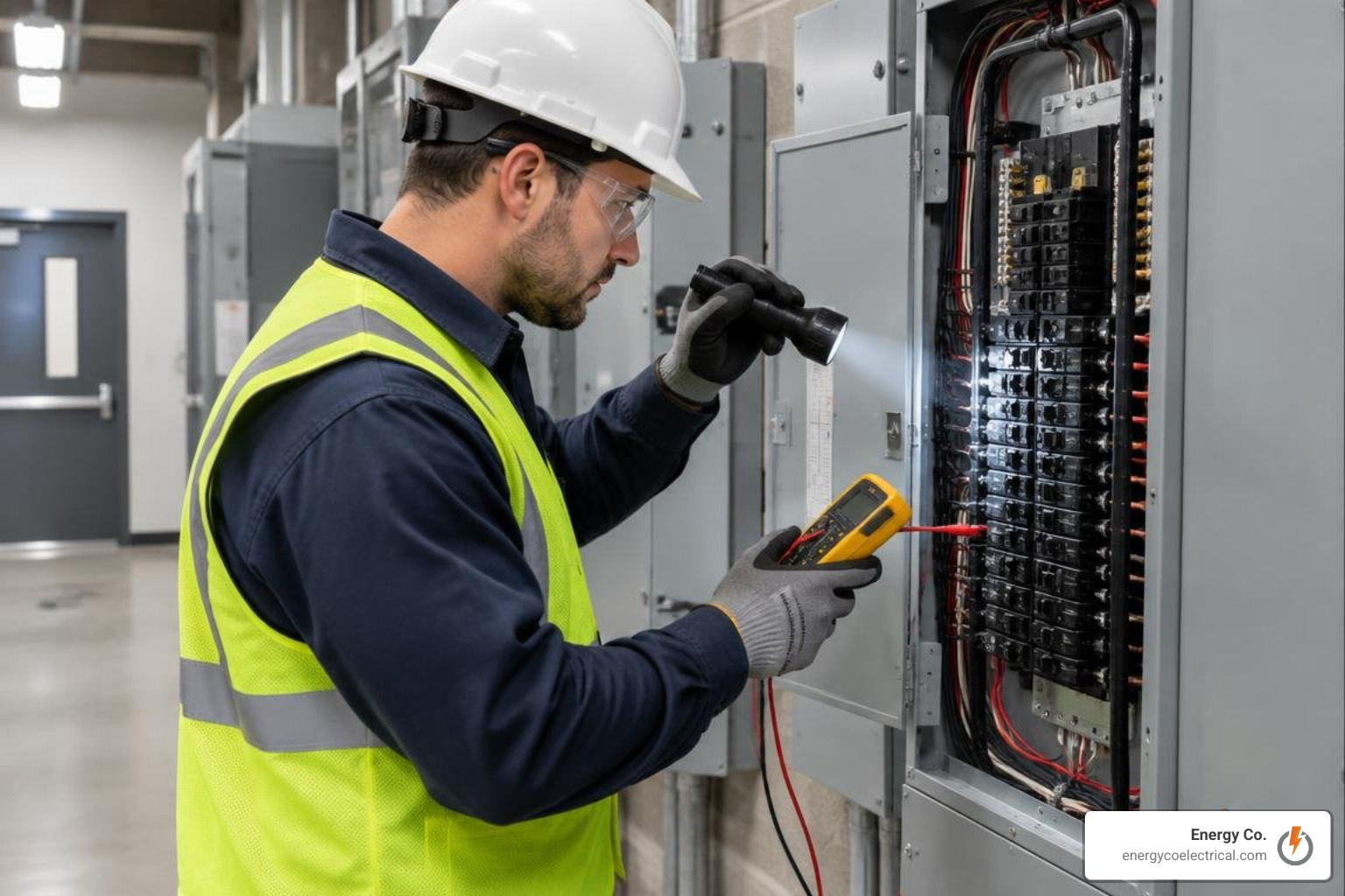 inspector reviewing branch circuit breaker connections inspector reviewing branch circuit breaker connections