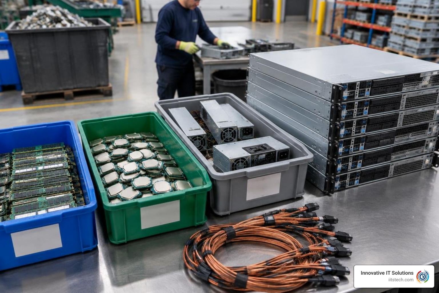 server components sorted for reuse and materials recovery