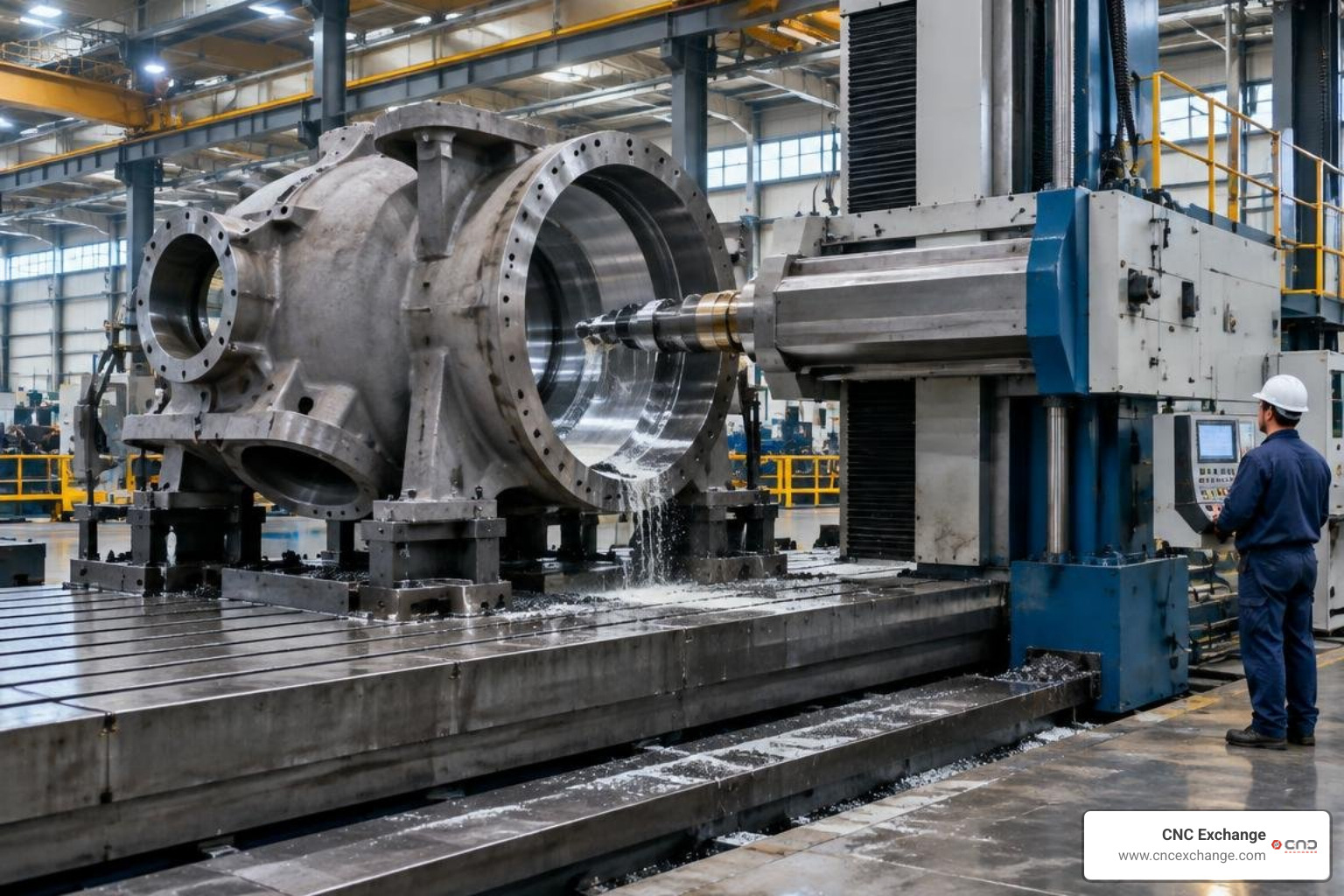 European floor type boring mill setup for large power generation turbine casing machining