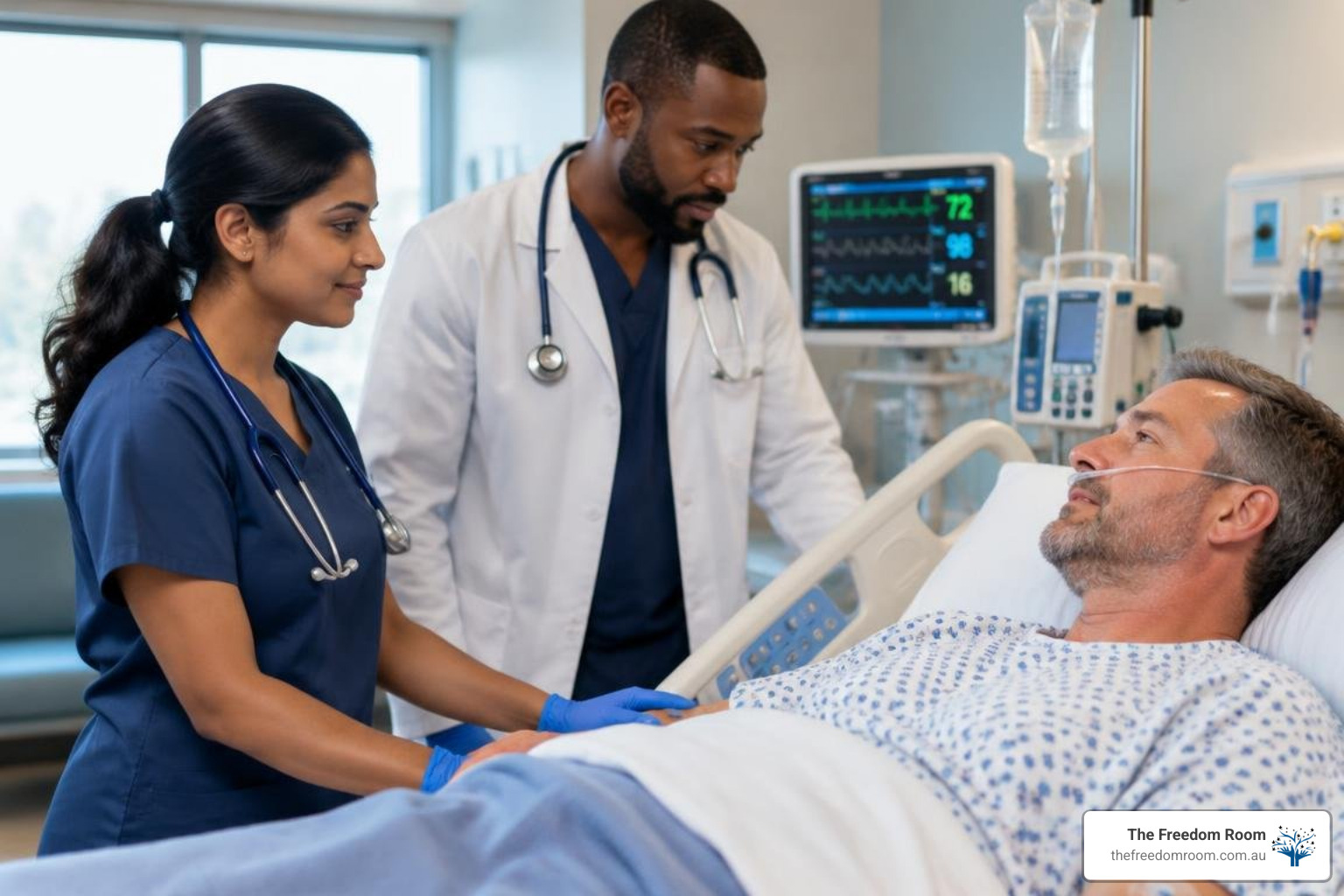 Medical staff monitoring vital signs during intensive detox care Medical staff monitoring vital signs during intensive detox care