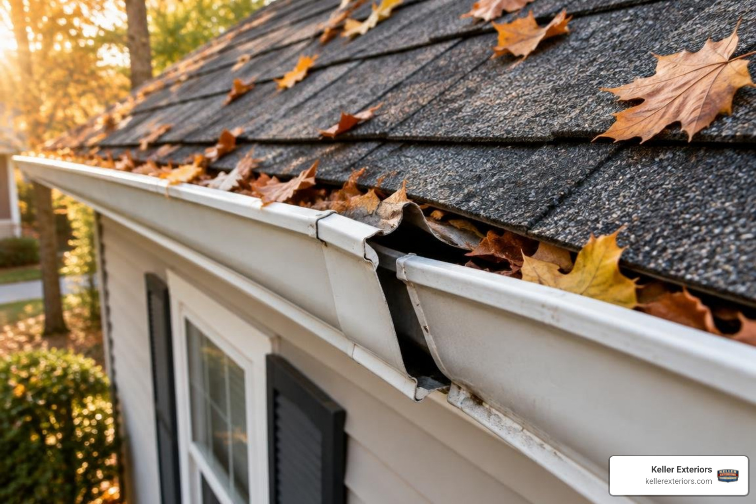 Sagging gutter seam pulling away from roofline Sagging gutter seam pulling away from roofline