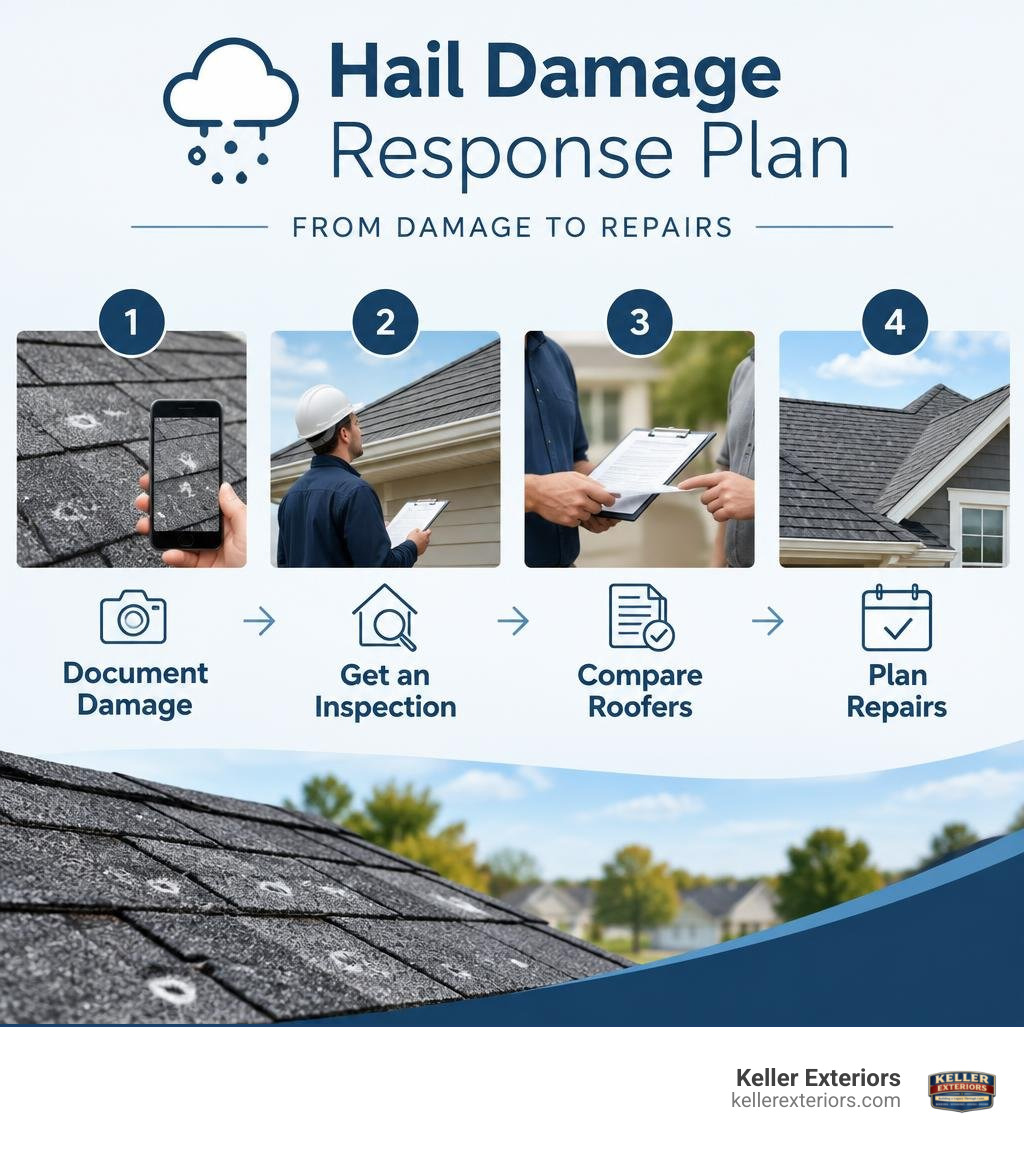 Hail damage response plan: document damage, get an inspection, compare roofers, and plan repairs infographic Hail damage response plan: document damage, get an inspection, compare roofers, and plan repairs infographic