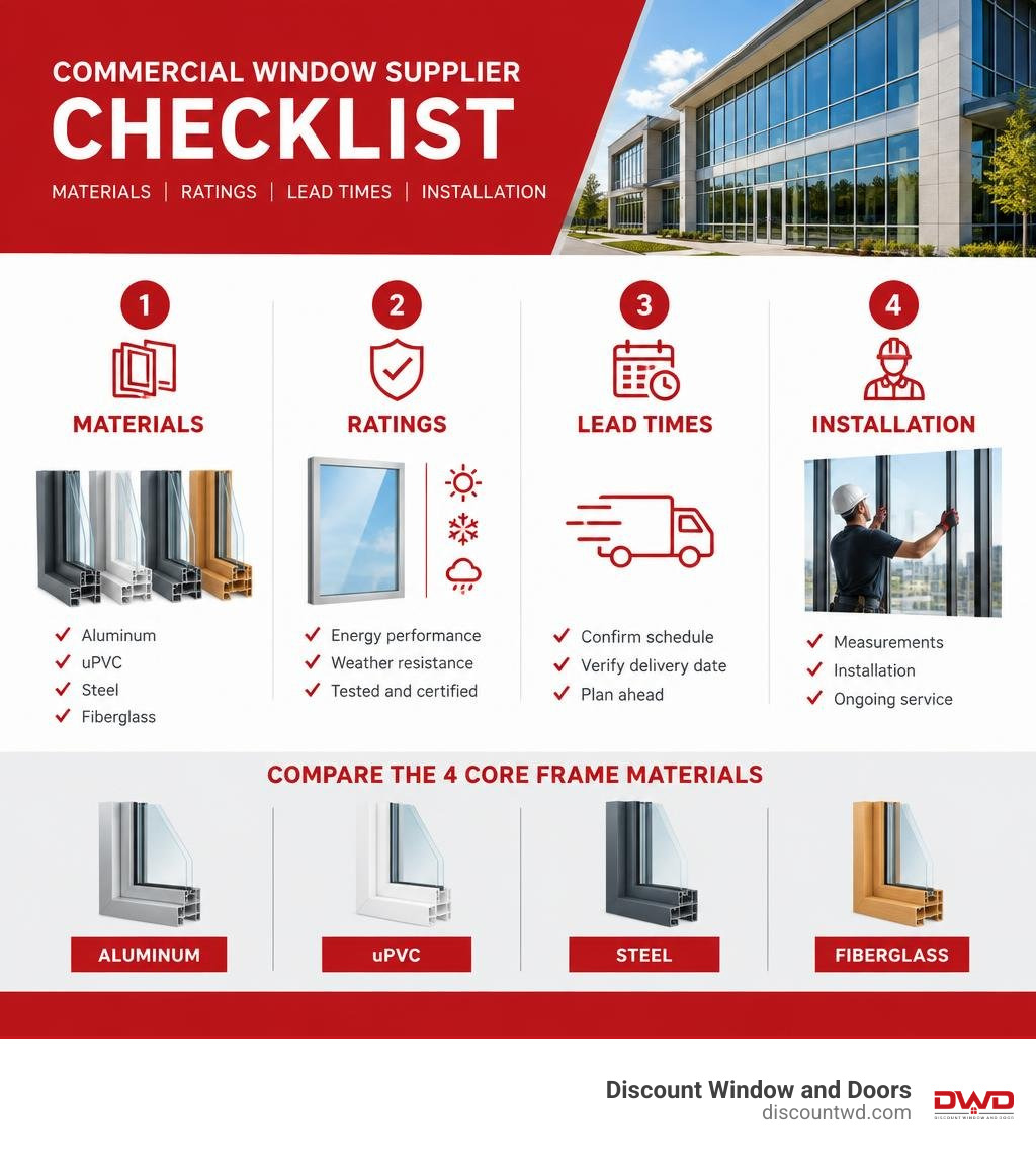 commercial window supplier checklist for materials ratings lead times and installation infographic commercial window supplier checklist for materials ratings lead times and installation infographic