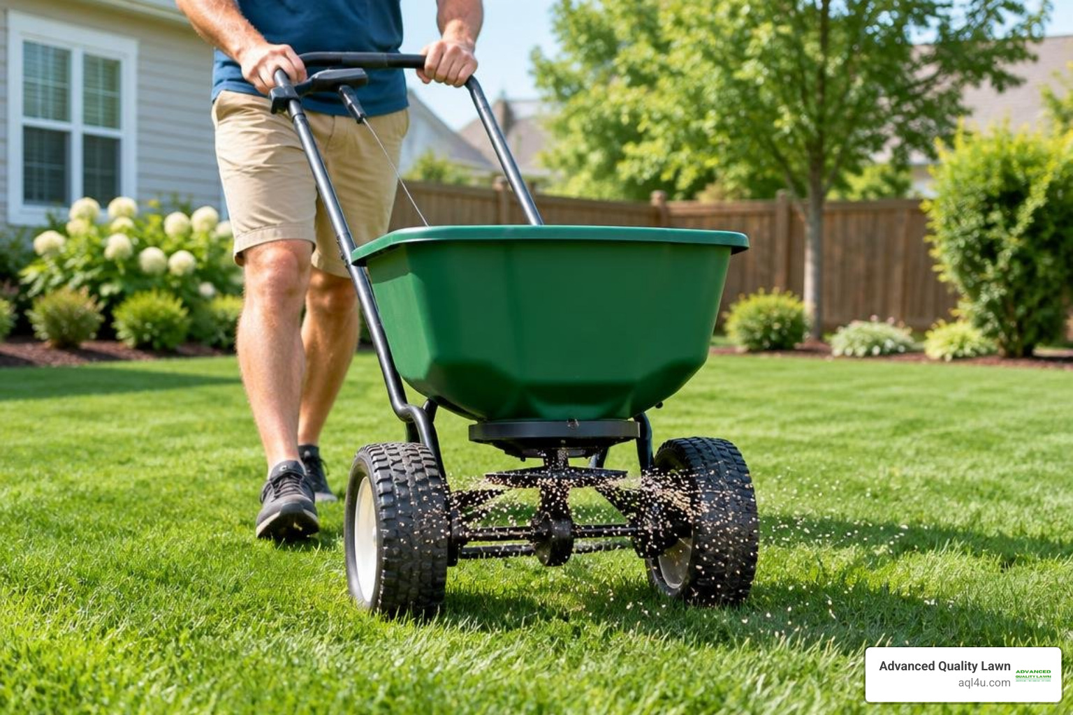 applying granular crabgrass control with a rotary spreader