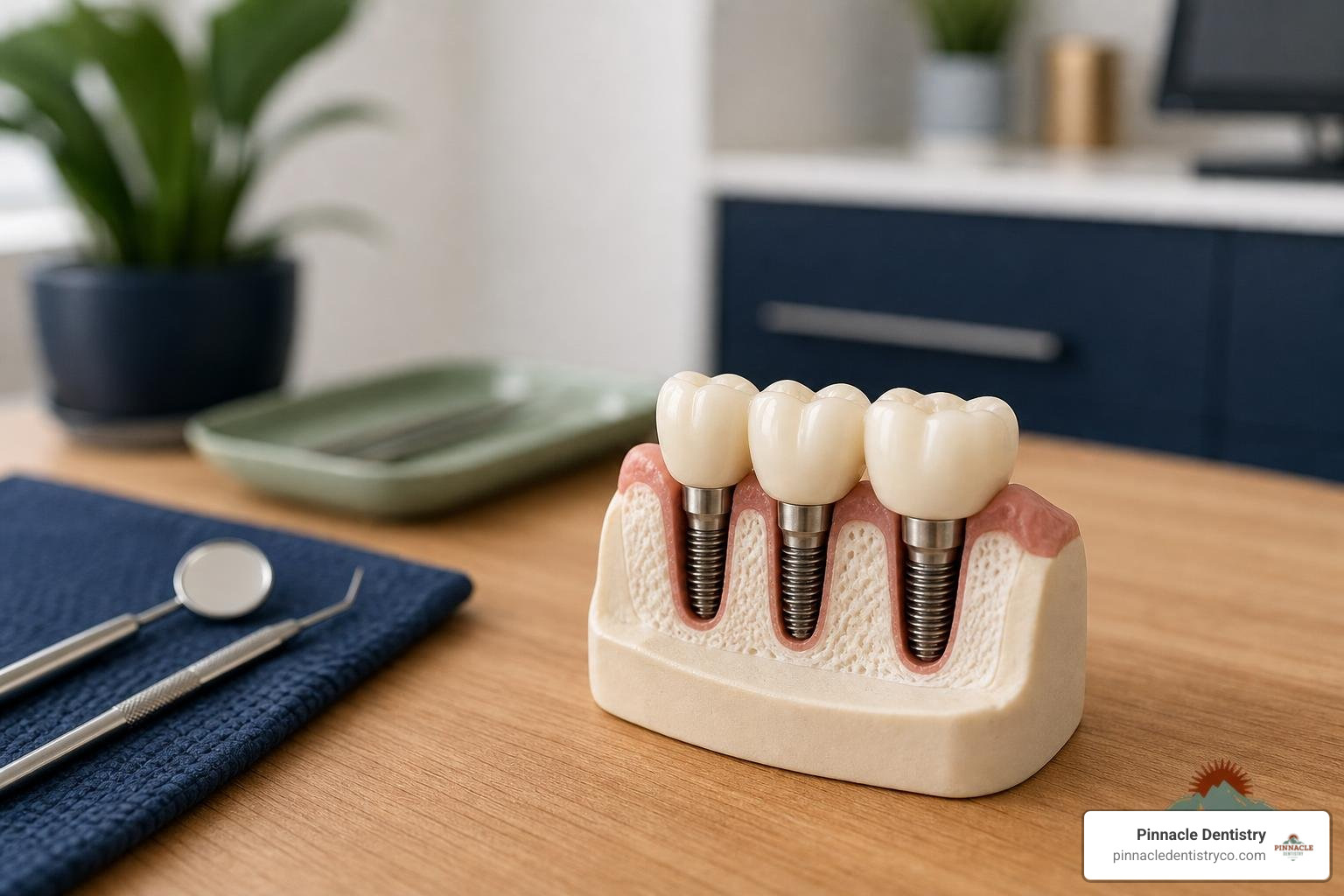 implant-supported dental bridge on a dental model implant-supported dental bridge on a dental model