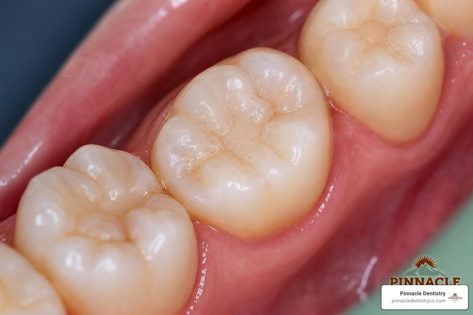 tooth-colored composite filling on a molar