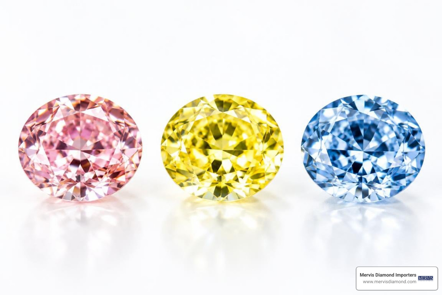loose pink yellow and blue lab diamonds side by side loose pink yellow and blue lab diamonds side by side