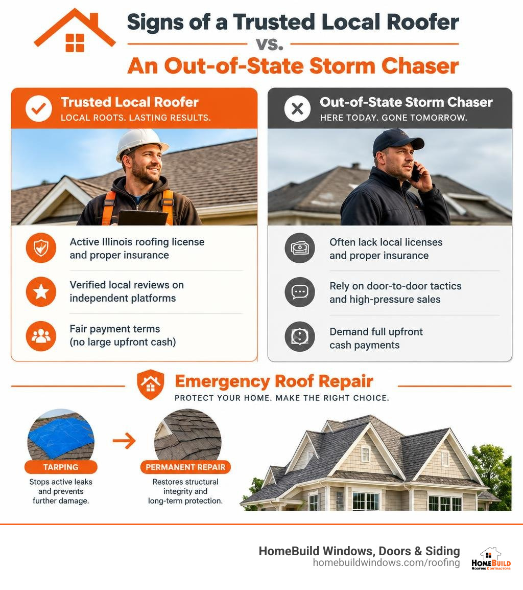 Signs of a trusted local roofer versus an out-of-state storm chaser infographic
