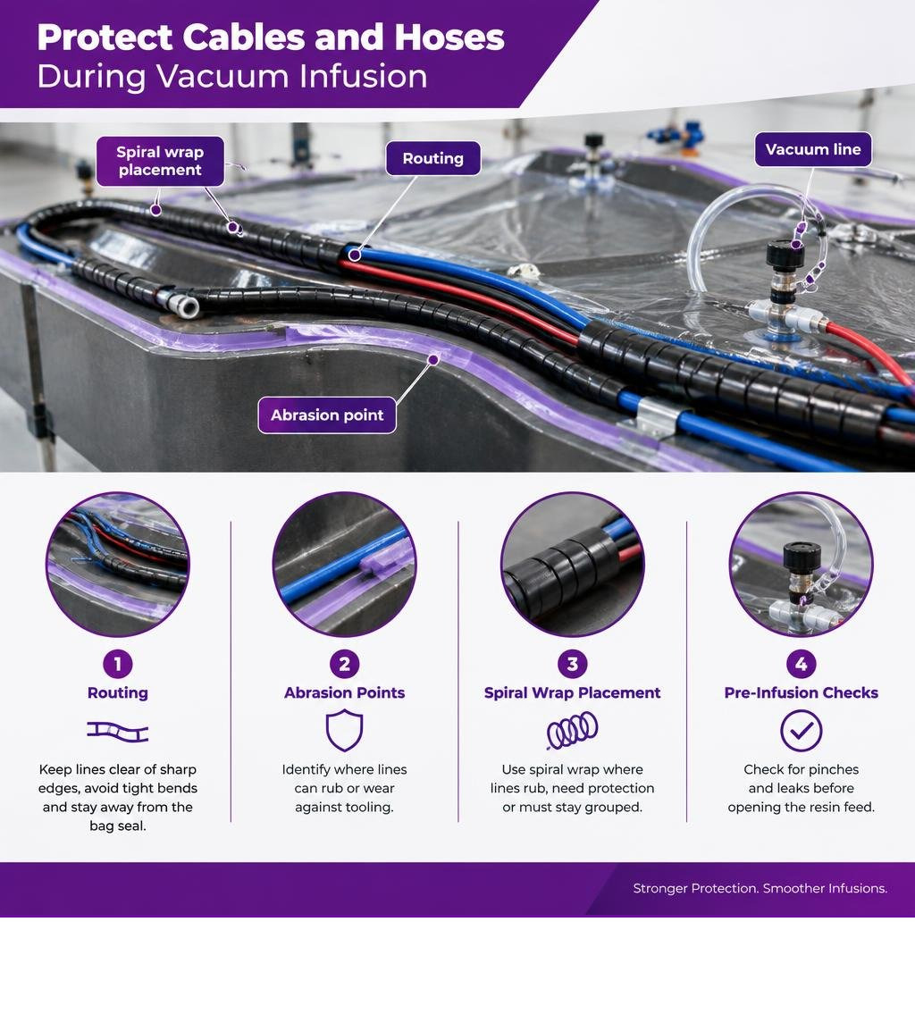Infographic showing vacuum line routing and abrasion protection Infographic showing vacuum line routing and abrasion protection