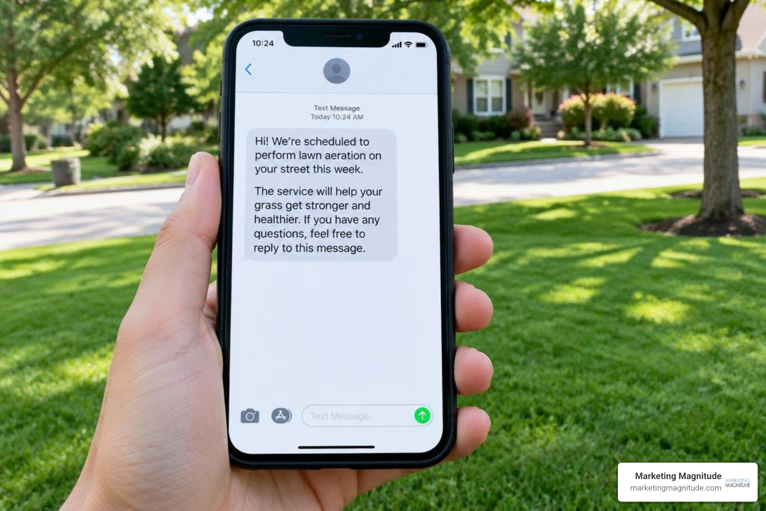 automated seasonal SMS message notifying a homeowner about aeration on their street automated seasonal SMS message notifying a homeowner about aeration on their street