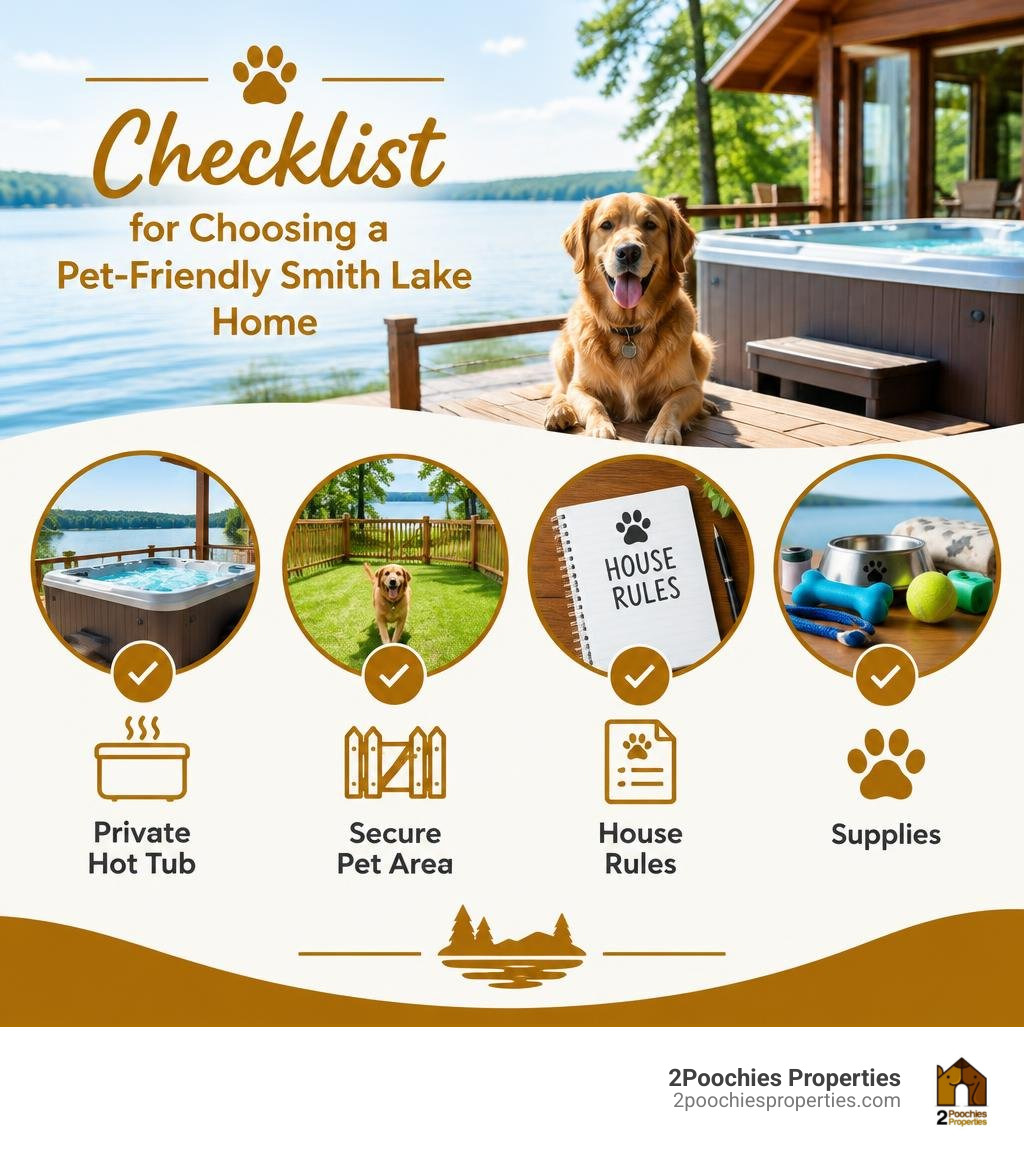 Checklist for choosing a pet-friendly Smith Lake home: private hot tub, secure pet area, house rules, and supplies