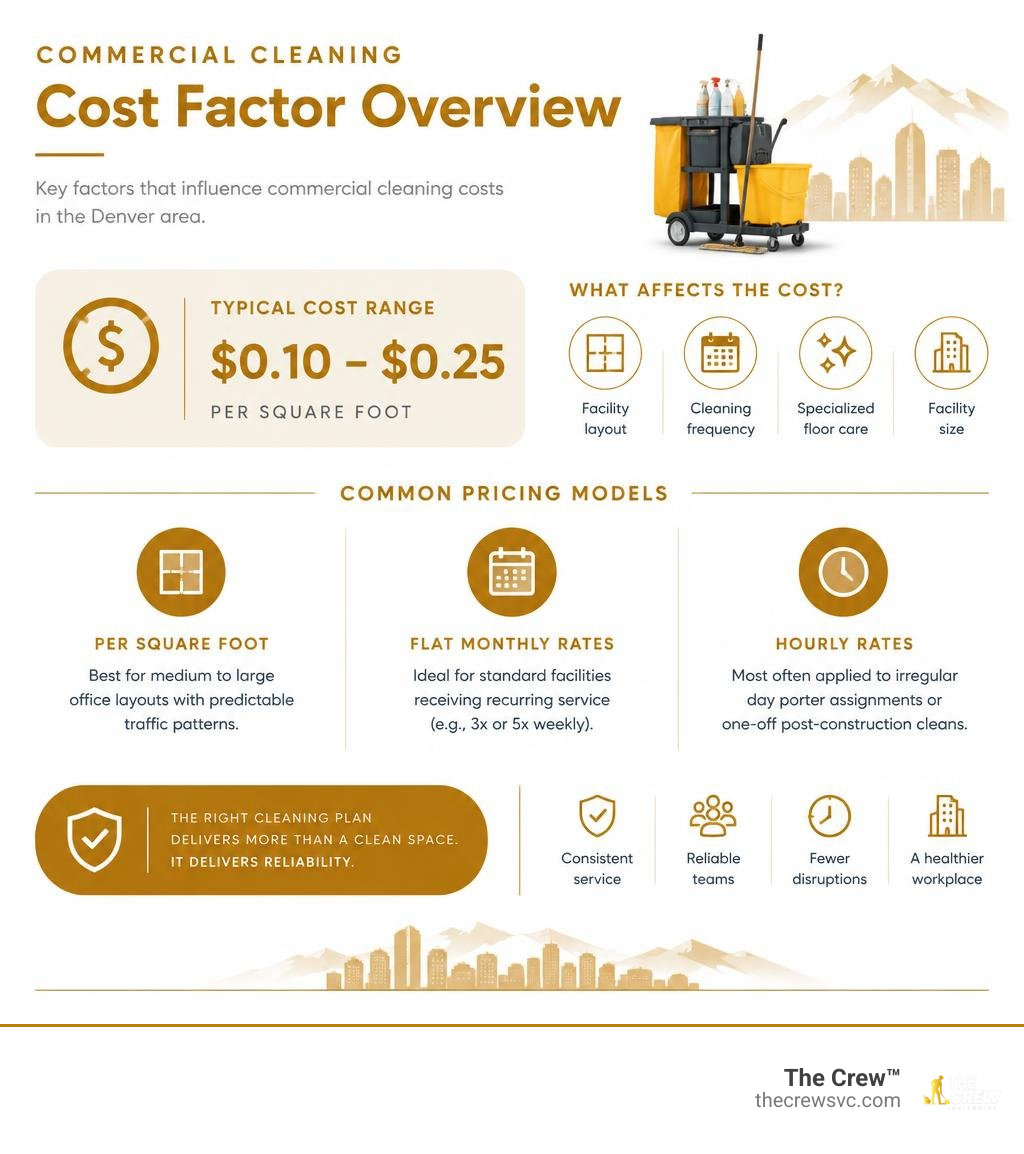 Commercial cleaning cost factor overview infographic Commercial cleaning cost factor overview infographic