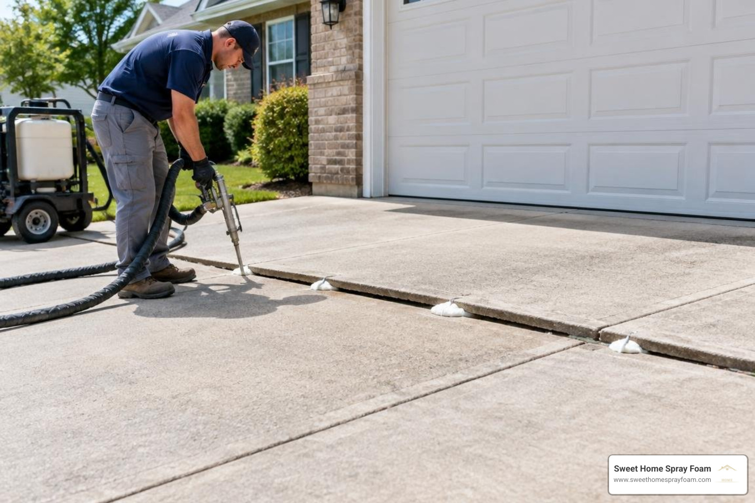 polyurethane foam lifting a sunken residential driveway