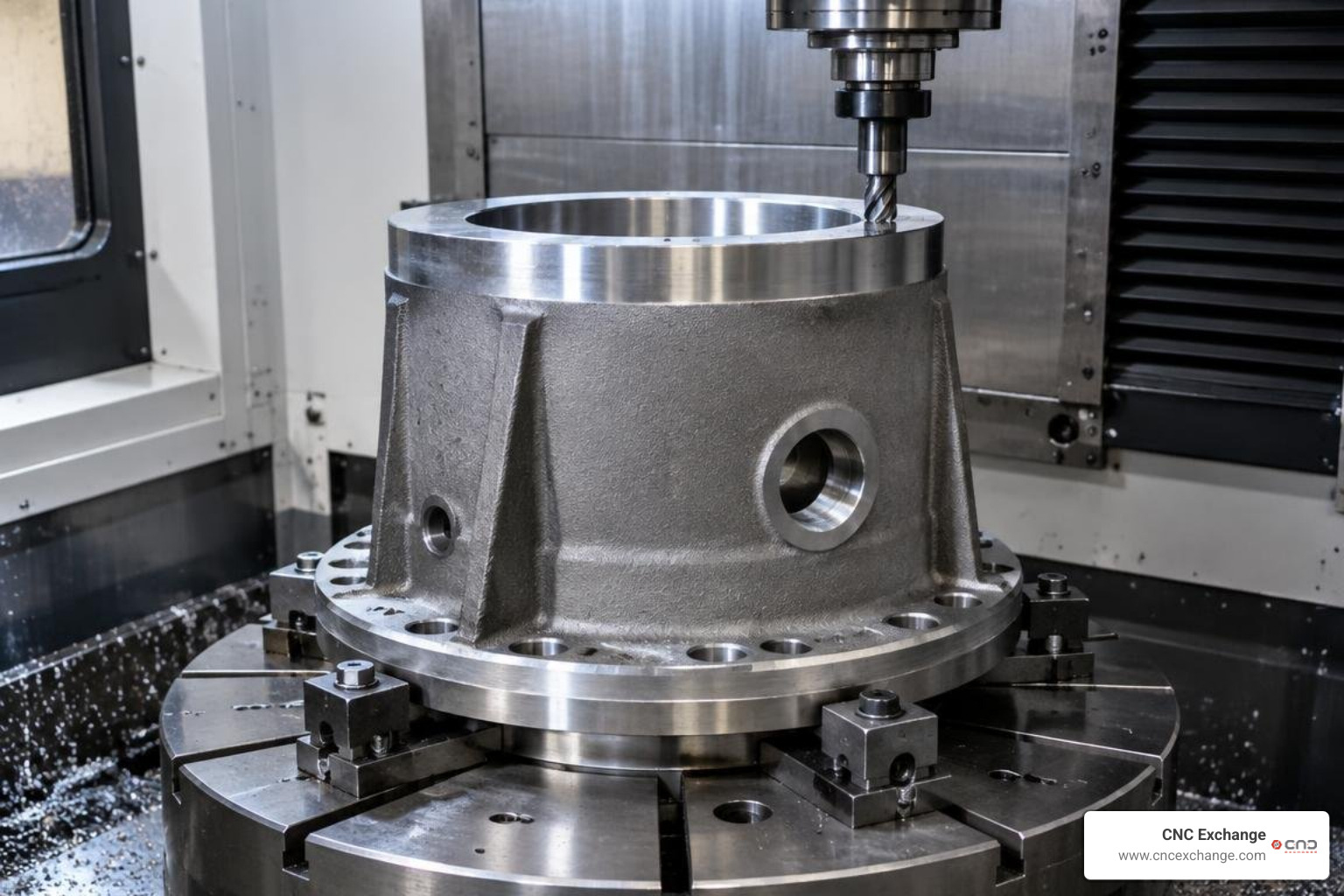 large cylindrical casting mounted on a vertical table
