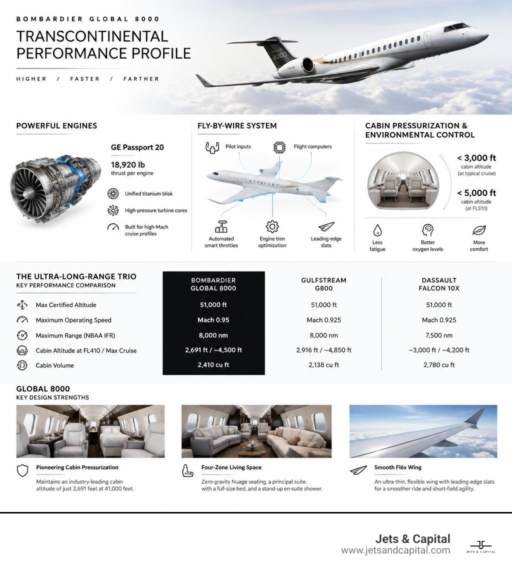 Bombardier Global 8000 transcontinental performance profile infographic Bombardier Global 8000 transcontinental performance profile infographic
