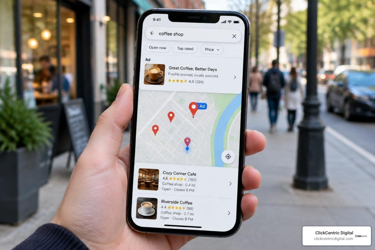 sponsored pins and promoted search ads on mobile maps