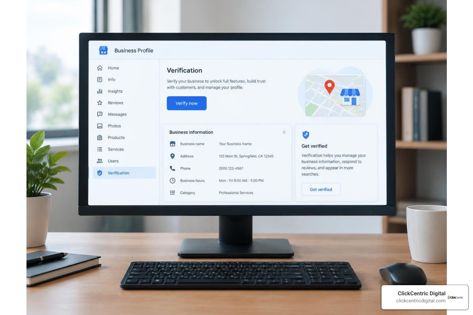Google Business Profile dashboard showing verification settings