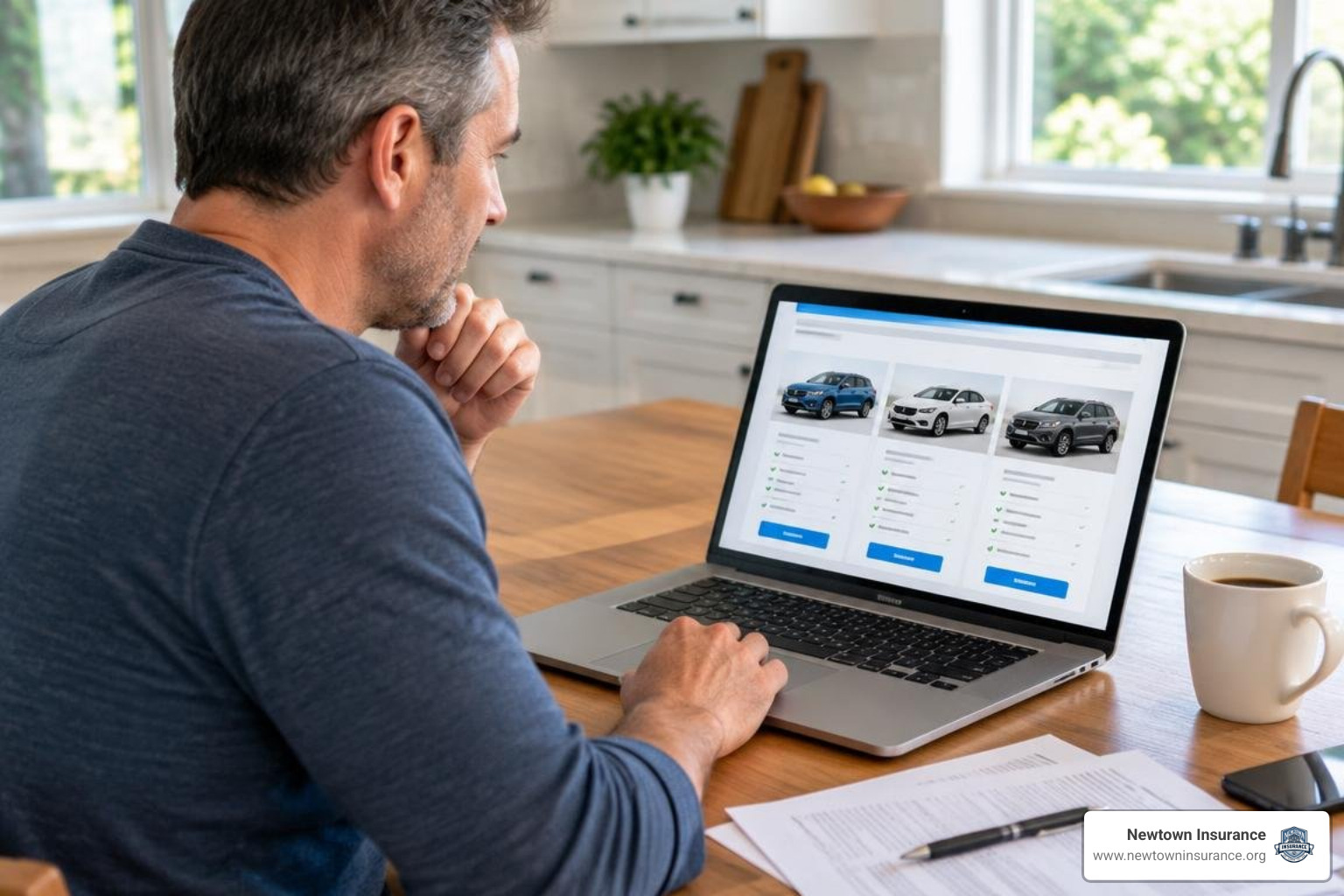 driver comparing vehicle insurance quotes on a laptop