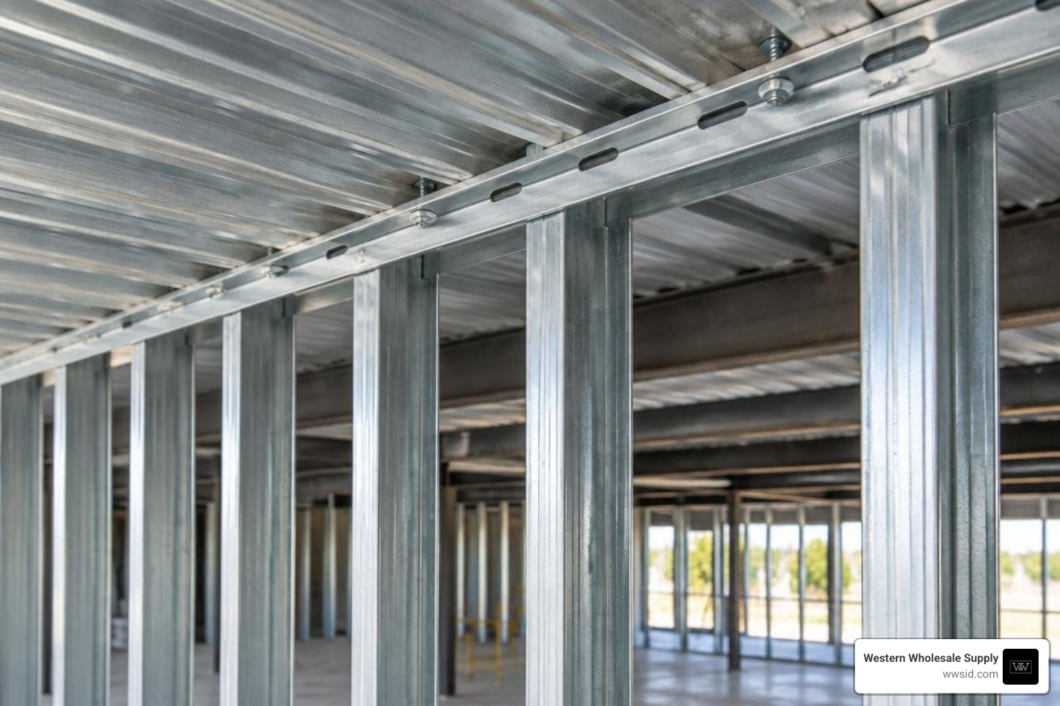 Commercial slotted head of wall deflection track installation with metal studs Commercial slotted head of wall deflection track installation with metal studs