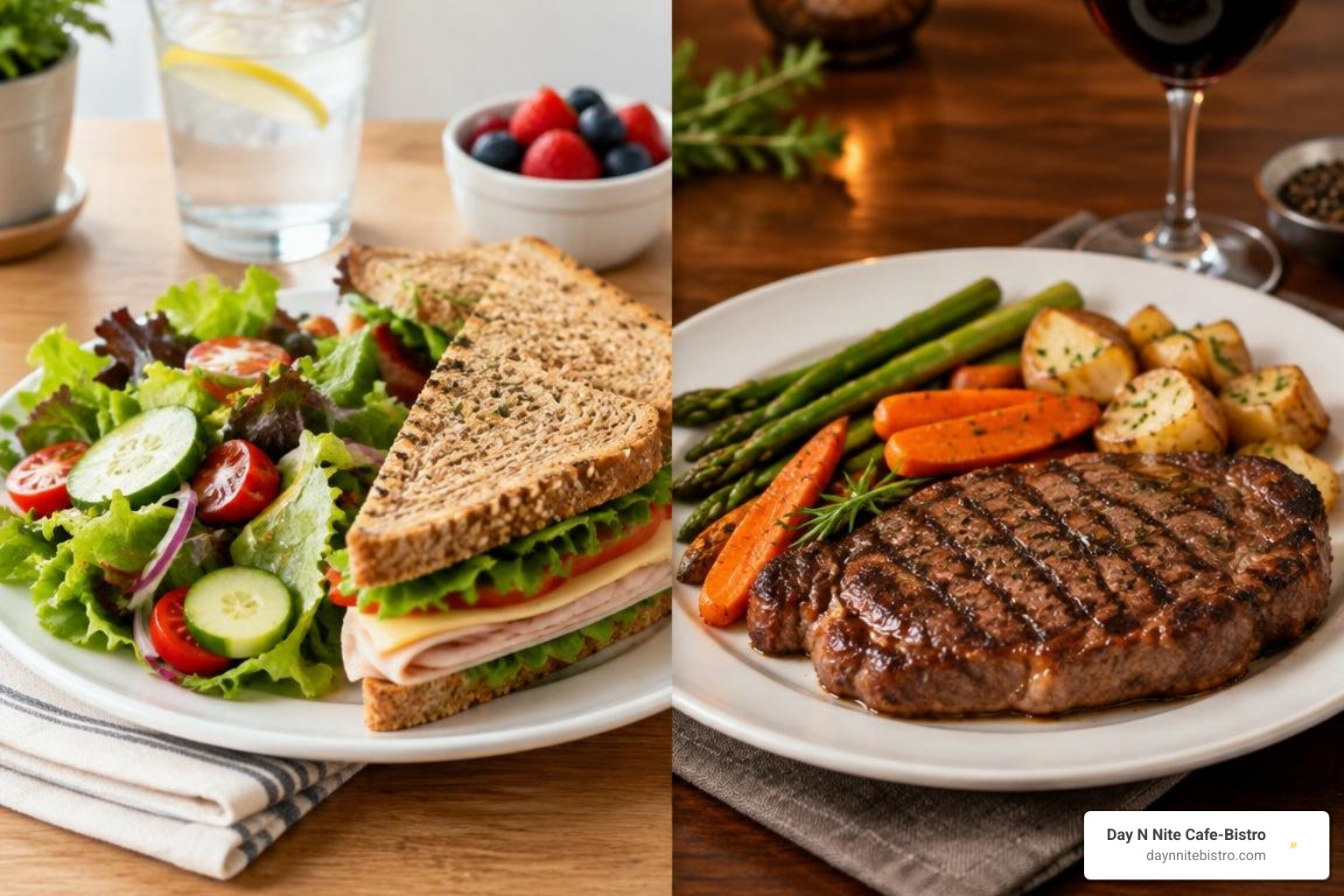 Comparison between midday lunch selections and evening dinner dishes