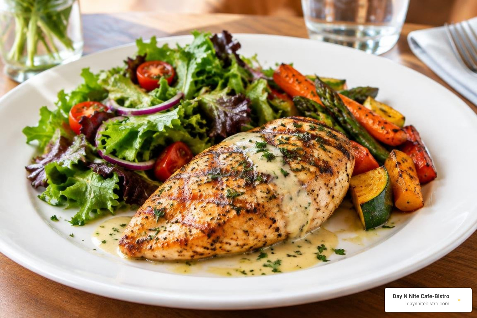 New American plate with fresh colorful ingredients New American plate with fresh colorful ingredients