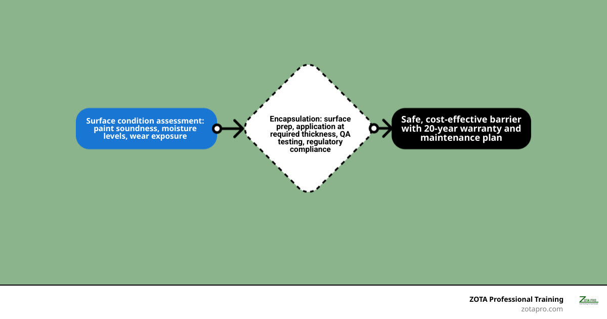 Decision guide for lead paint encapsulation: surface condition, exposure, coating fit, and upkeep infographic Decision guide for lead paint encapsulation: surface condition, exposure, coating fit, and upkeep infographic