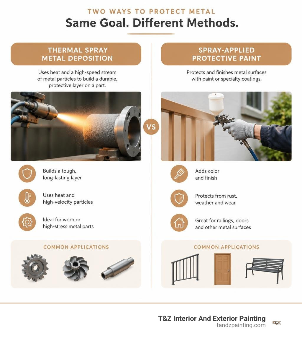 Comparison of thermal spray metal deposition and spray-applied protective paint infographic