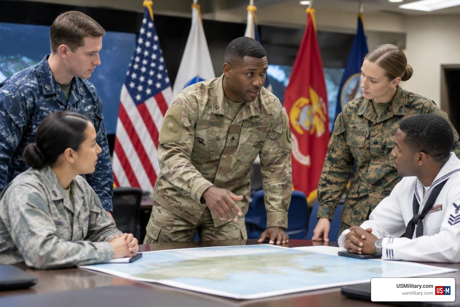 U.S. military personnel during a joint branch briefing U.S. military personnel during a joint branch briefing