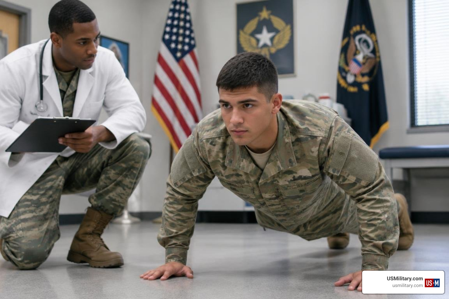 Military recruit completing physical evaluation