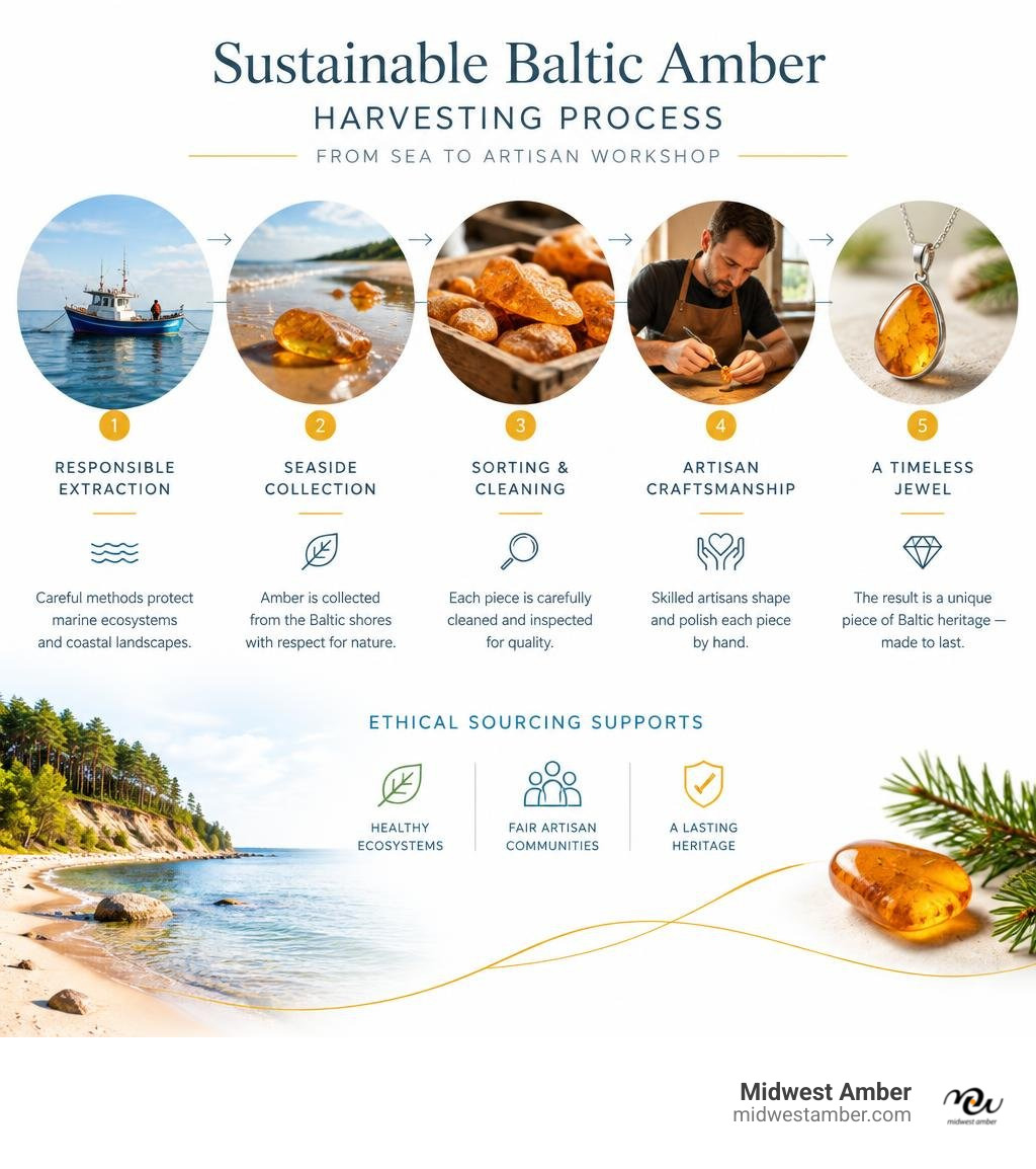 Sustainable Baltic amber harvesting process from sea to artisan workshop infographic Sustainable Baltic amber harvesting process from sea to artisan workshop infographic
