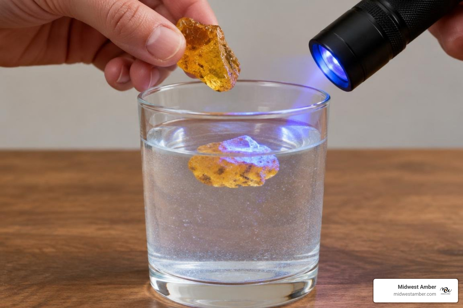 Testing genuine Baltic amber with saltwater flotation and UV light Testing genuine Baltic amber with saltwater flotation and UV light