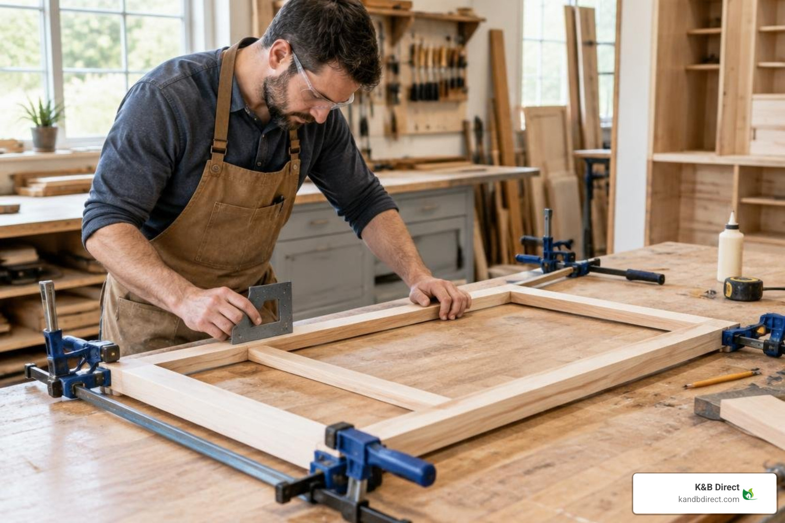 assembling a cabinet face frame on a flat workbench