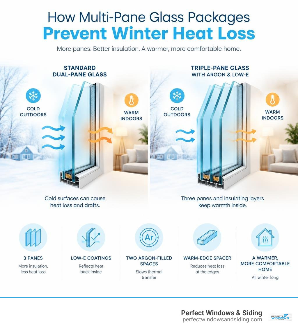 How multi-pane glass packages prevent winter heat loss infographic How multi-pane glass packages prevent winter heat loss infographic