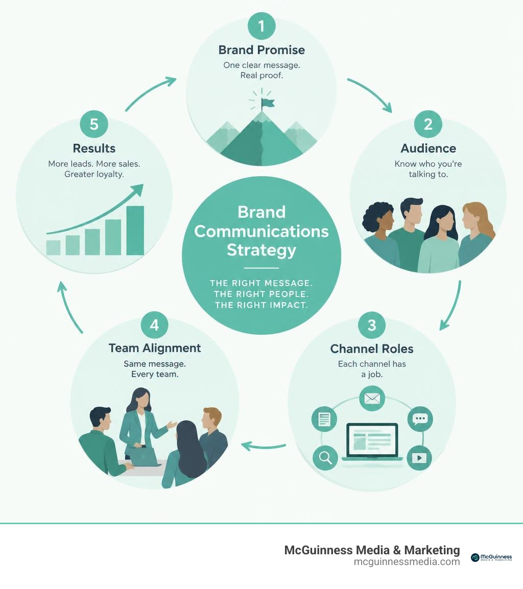 Infographic showing brand promise, audience, channel roles, team alignment, and results infographic Infographic showing brand promise, audience, channel roles, team alignment, and results infographic