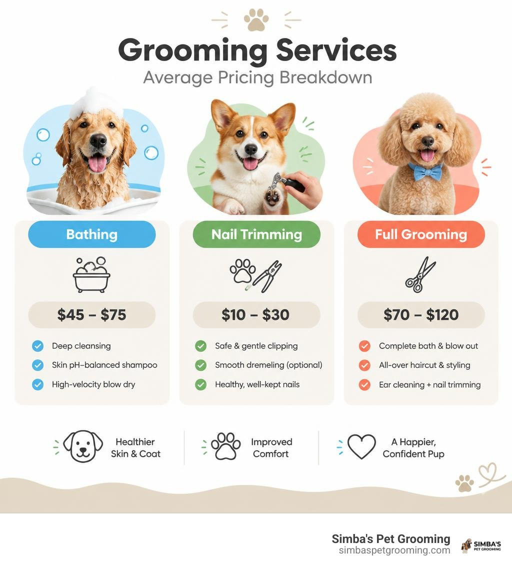 Average pricing breakdown for bathing, nail trimming, and full grooming infographic