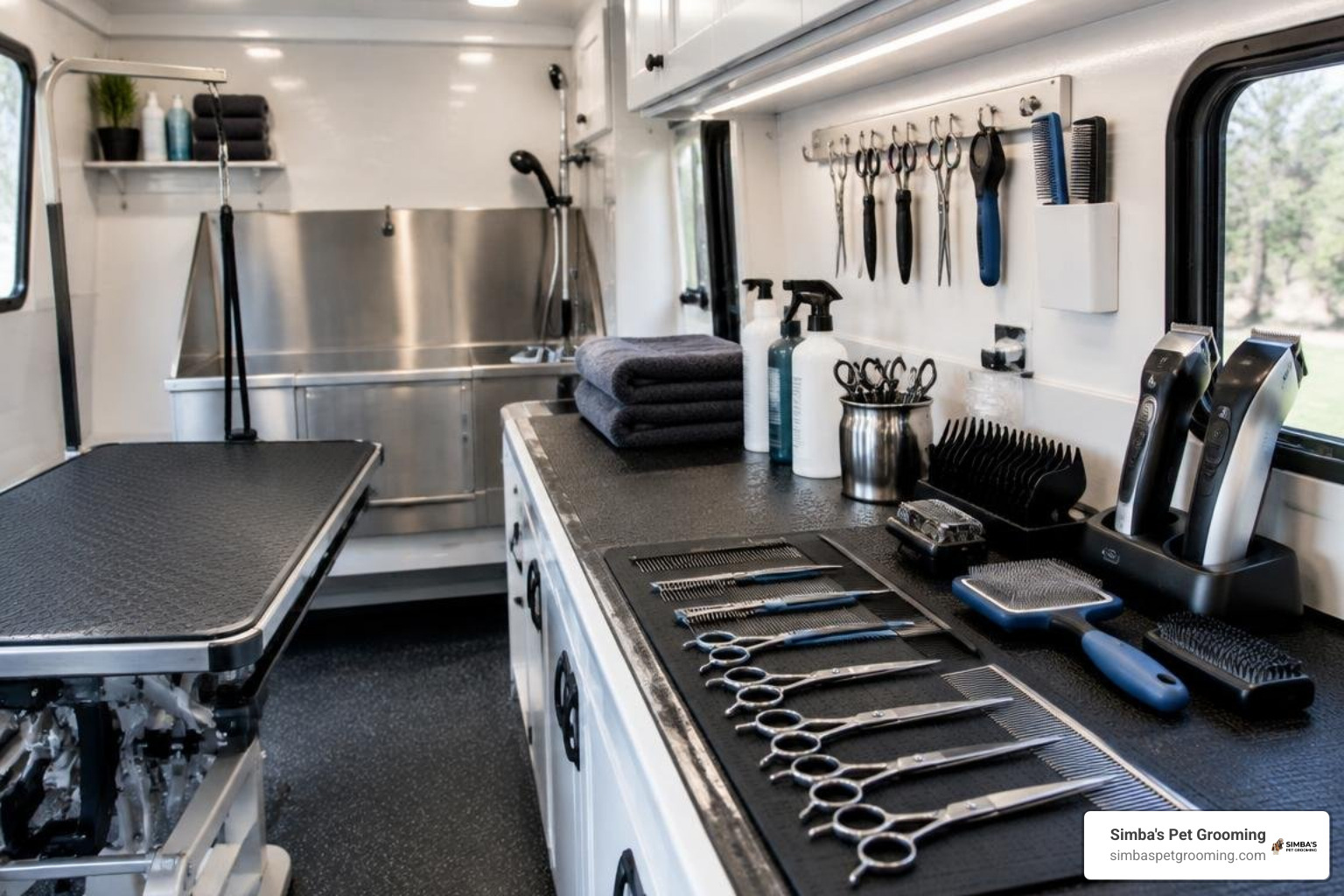 Sanitized professional styling tools inside a mobile van Sanitized professional styling tools inside a mobile van