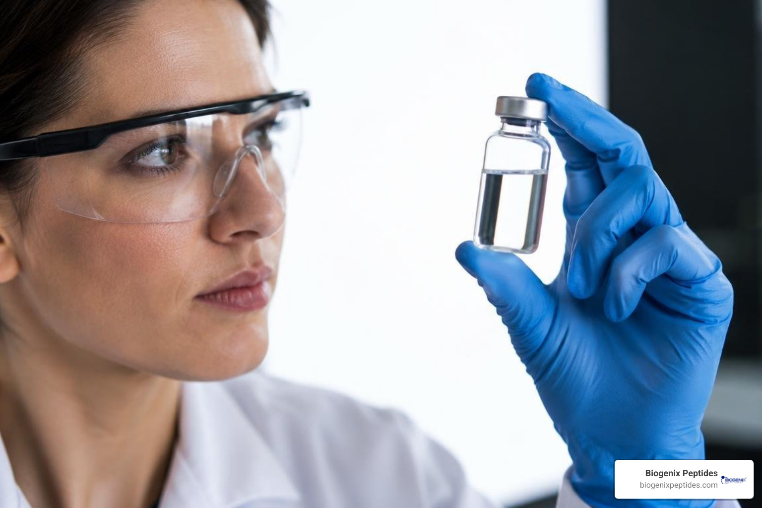 Visual inspection of clear reconstituted peptide solution against bright light