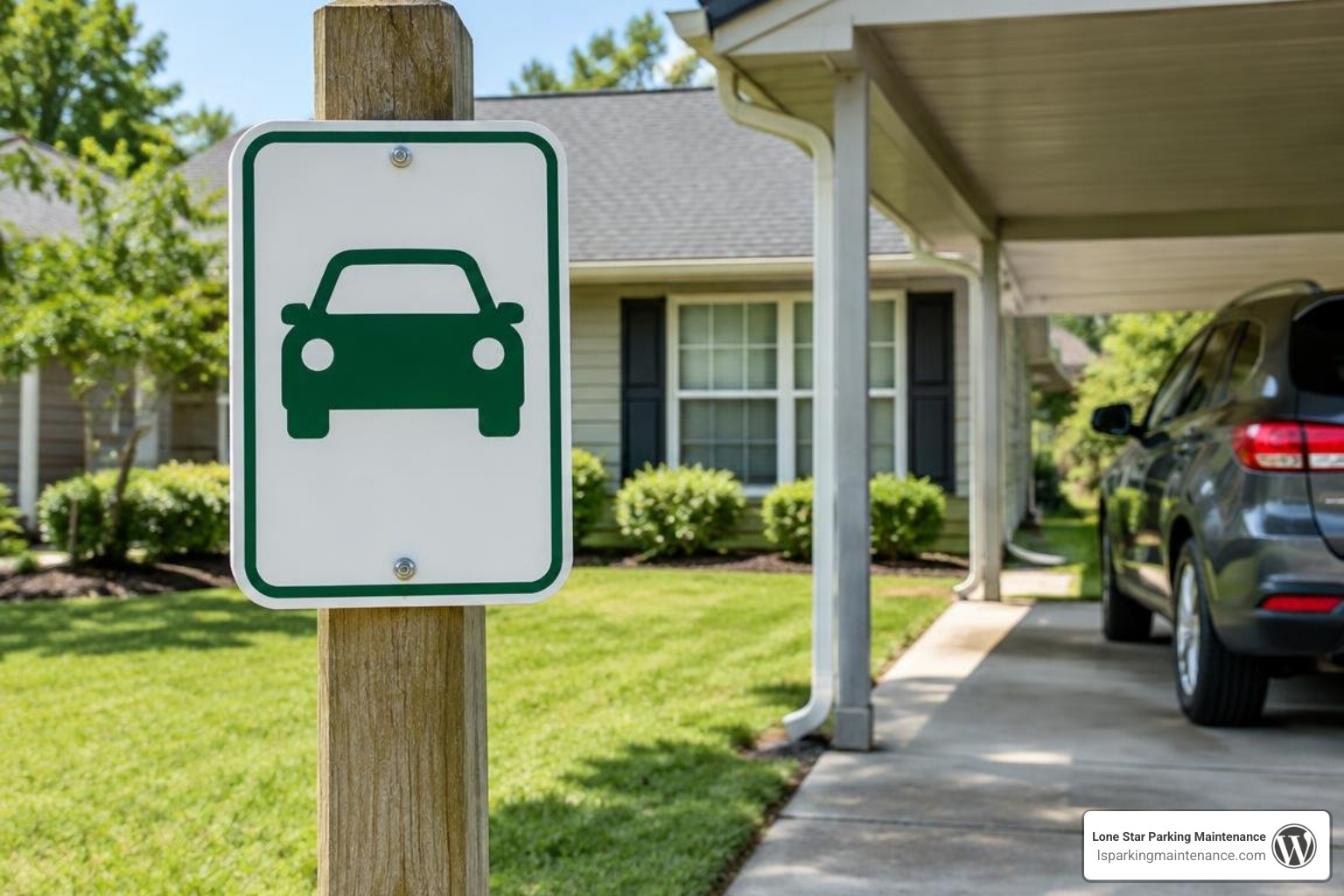 personalized novelty parking sign near a private carport personalized novelty parking sign near a private carport