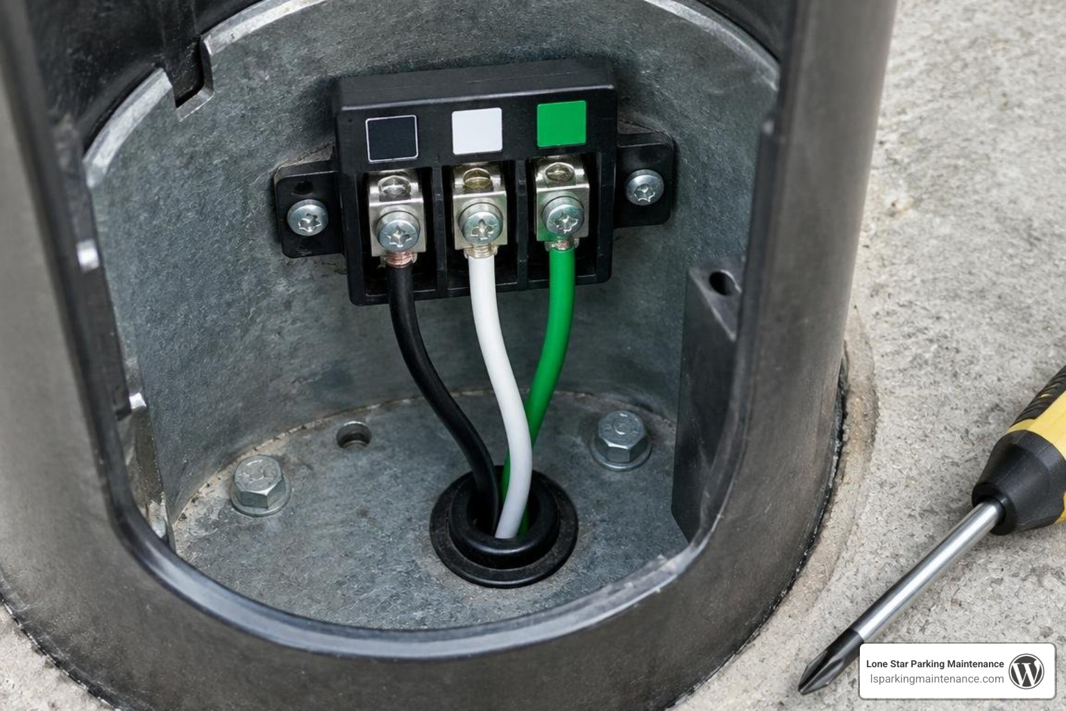 terminal block wire termination inside bollard base