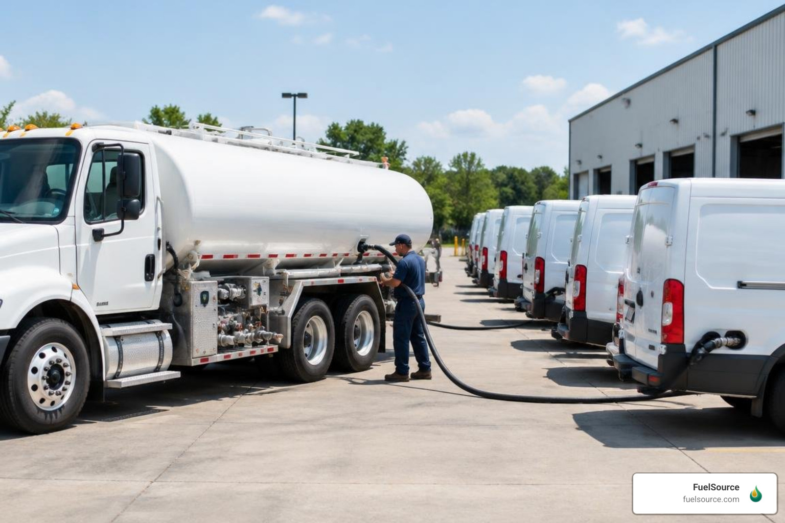 mobile tanker fueling delivery vans directly at an active depot mobile tanker fueling delivery vans directly at an active depot