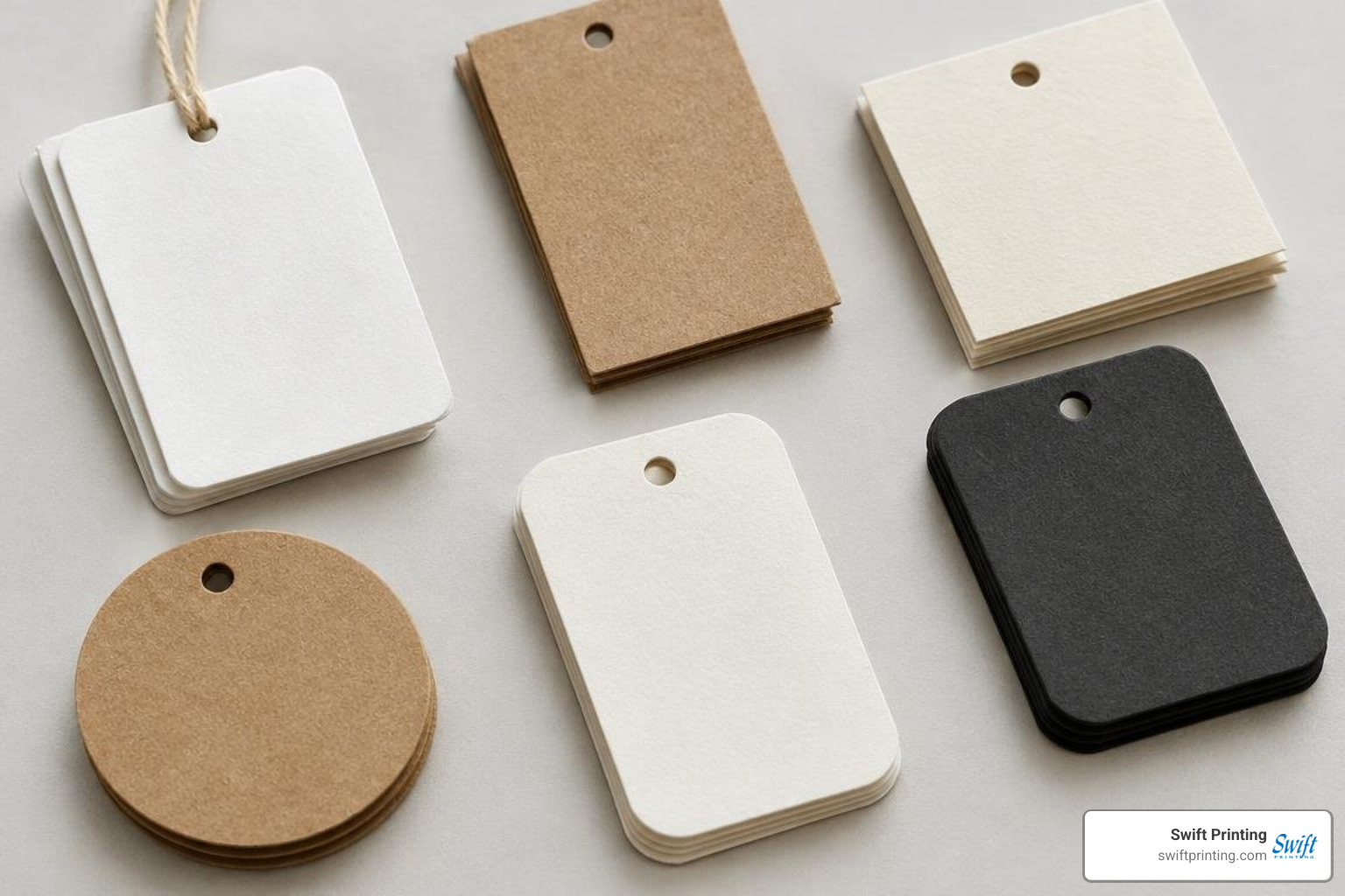 diverse folded hang tag shapes and paper weights