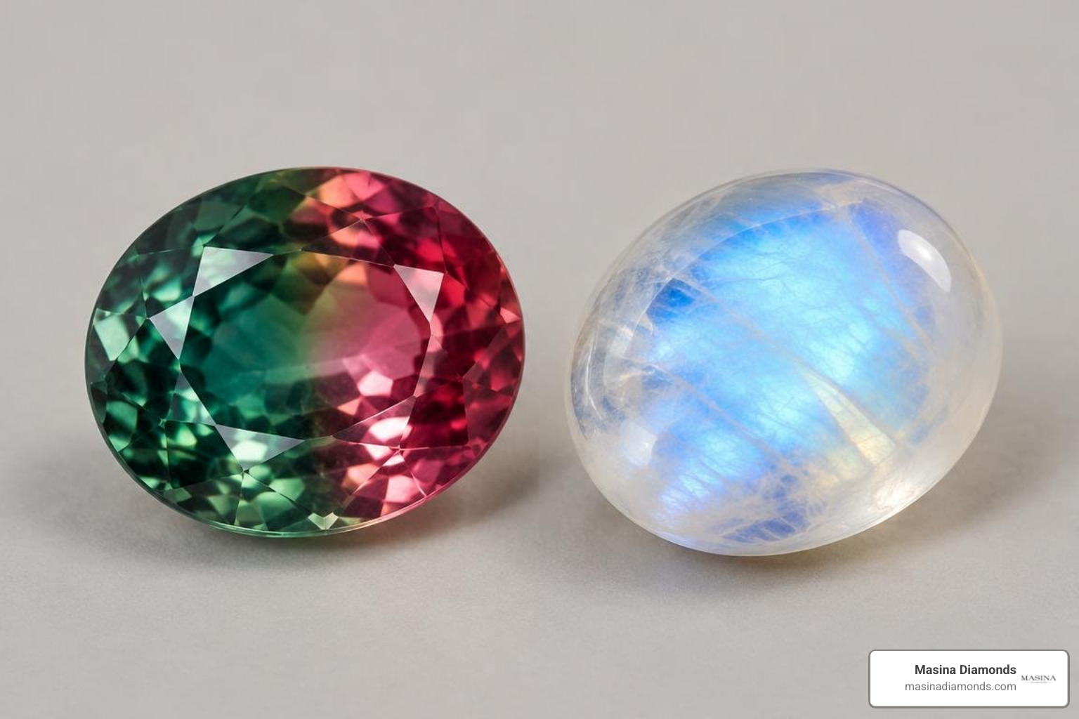 color-changing alexandrite and iridescent moonstone