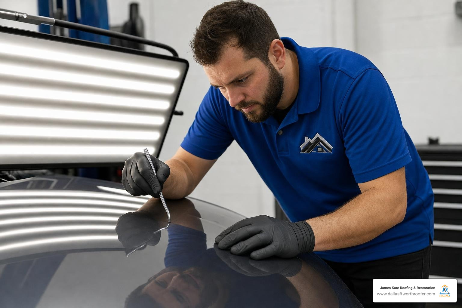 PDR technician working under high-intensity reflection lights PDR technician working under high-intensity reflection lights