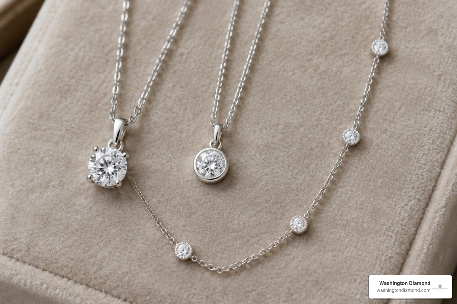classic and modern diamond necklace settings displaying pendants and station designs