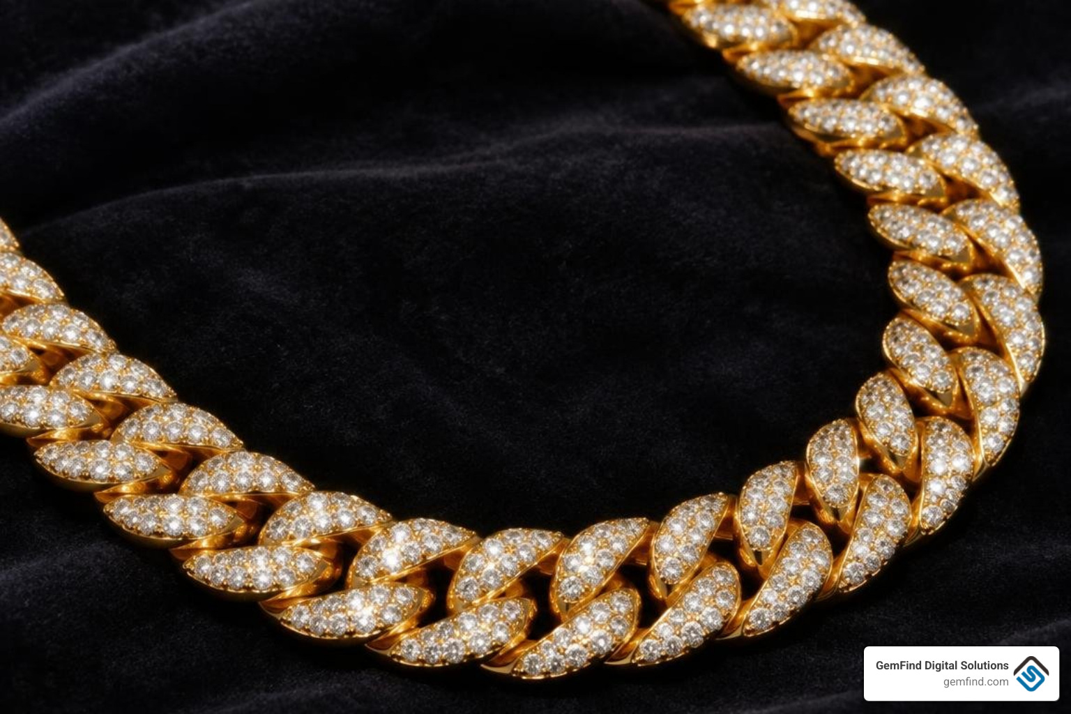 micro-pave diamond setting on solid gold Cuban links