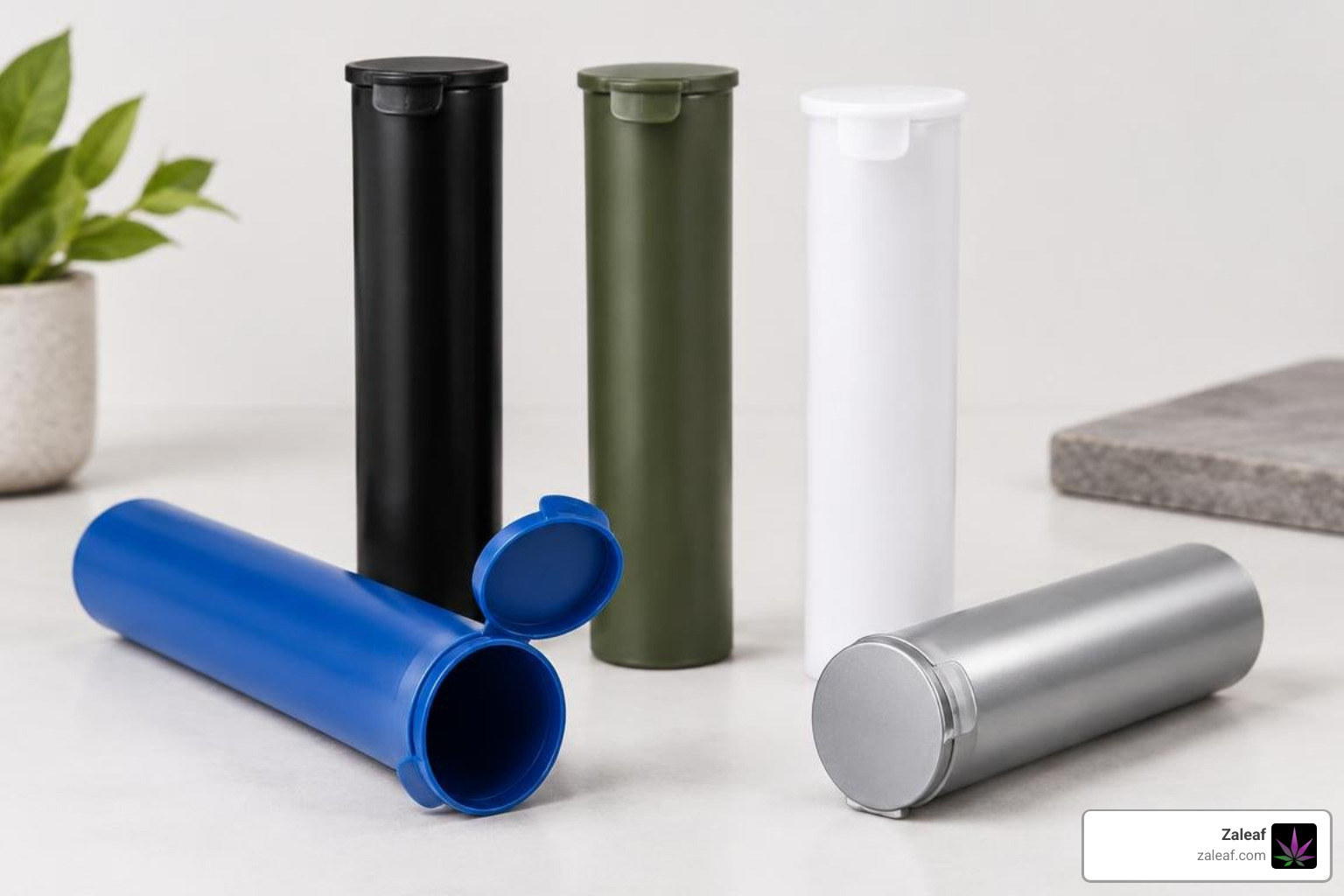 Child resistant airtight pre-roll packaging tubes Child resistant airtight pre-roll packaging tubes