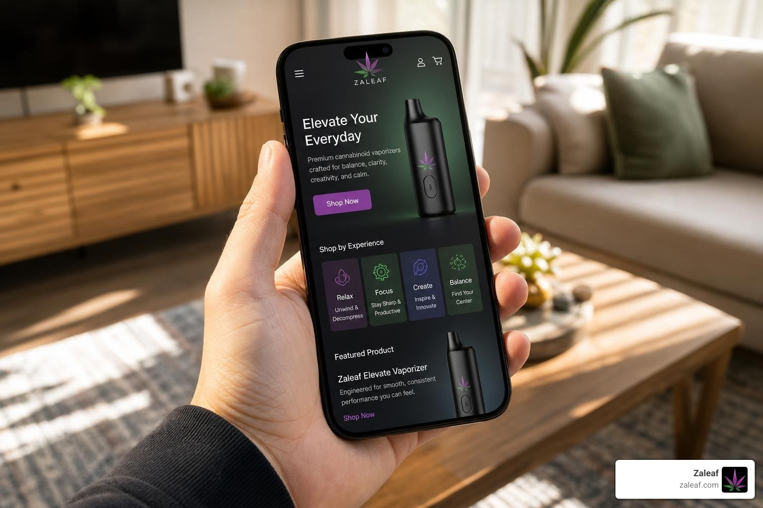 smartphone displaying Zaleaf’s website