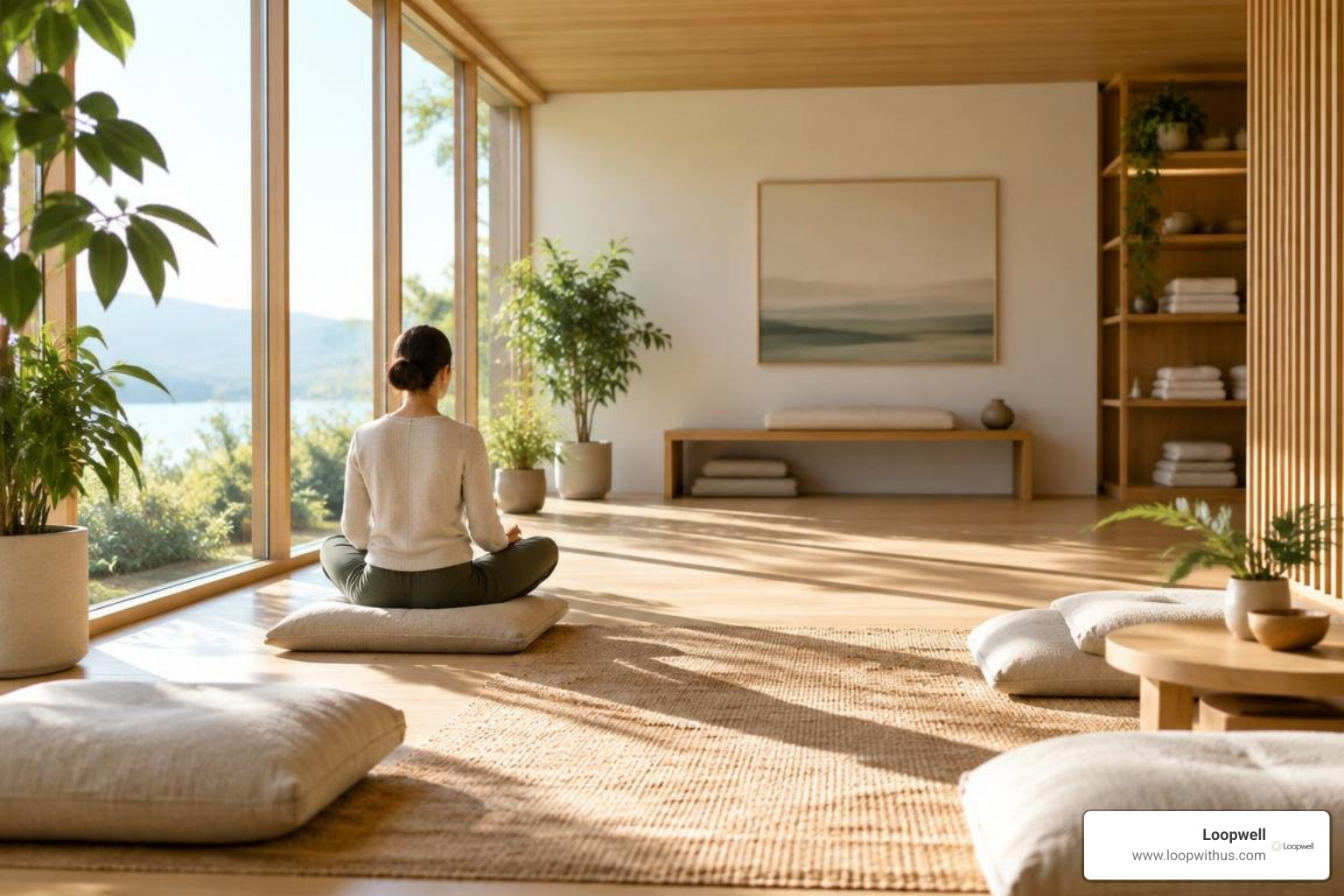 peaceful indoor wellness sanctuary with natural light and minimalist wood architecture peaceful indoor wellness sanctuary with natural light and minimalist wood architecture